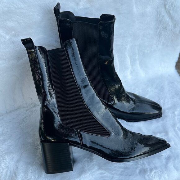 ZARA Black Patent Leather Ankle Boots - Picture 2 of 11